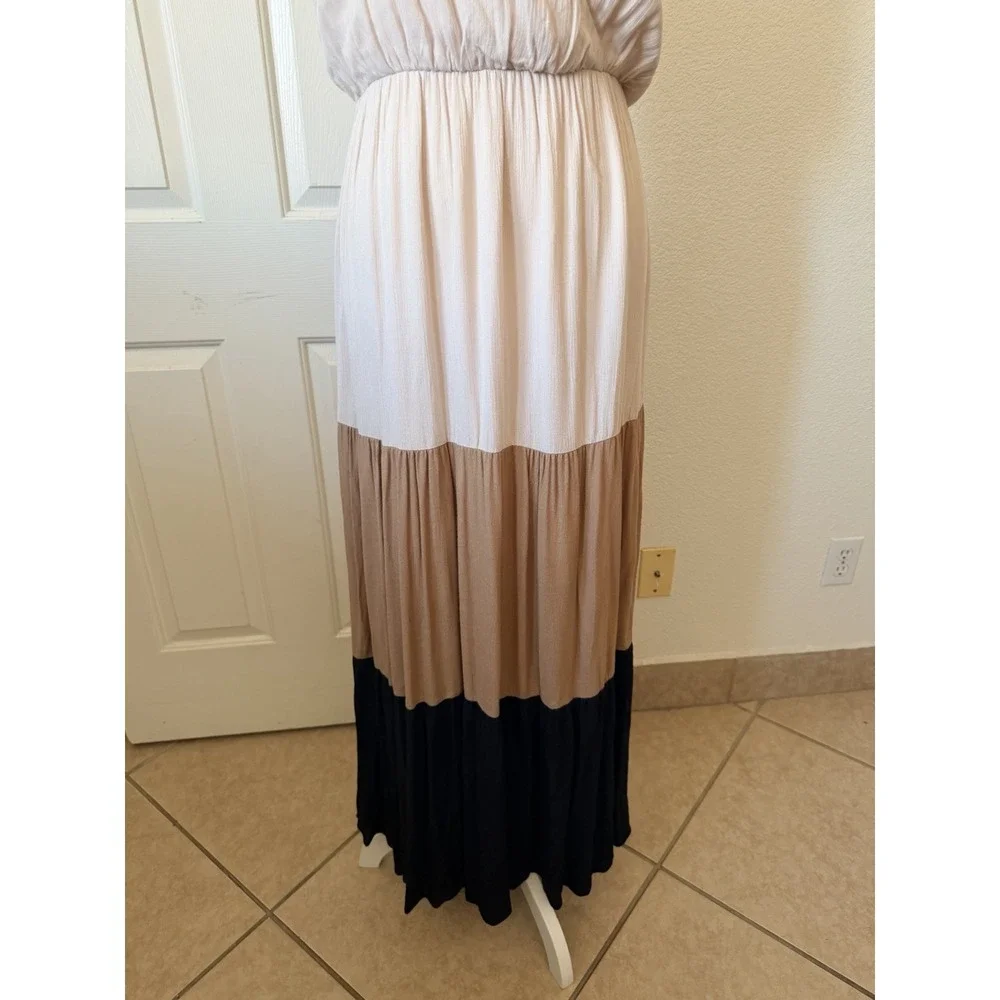Accent Maxi Dress S/M Colorblock Pink Tan Black Sleeveless‎ Boho